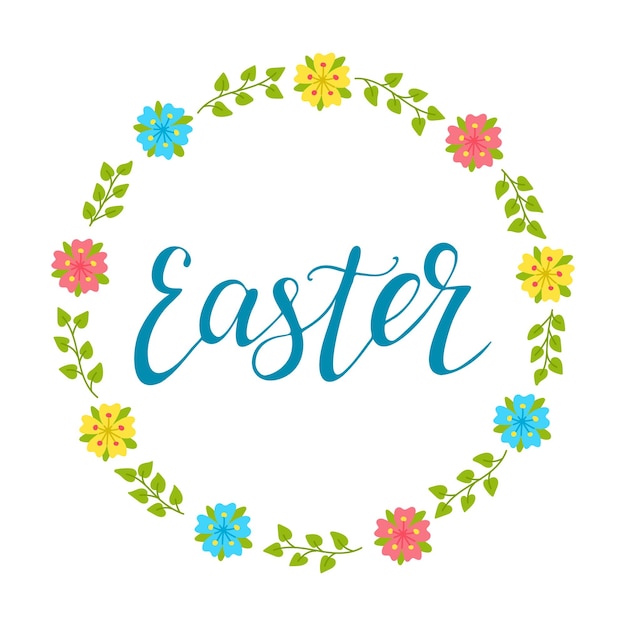 Letras caligráficas de Pascua en una corona floral