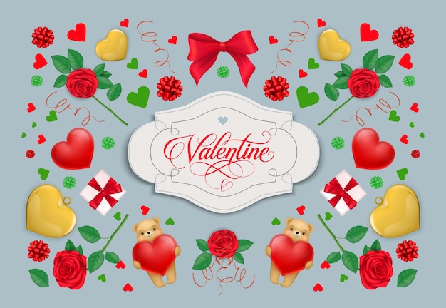 Vector letras caligráficas de san valentín en marco