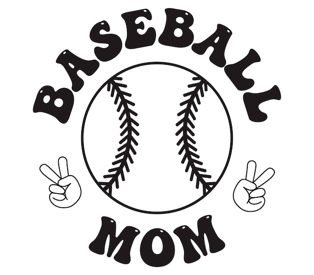 Letras de cita de mamá de béisbol con fondo blanco