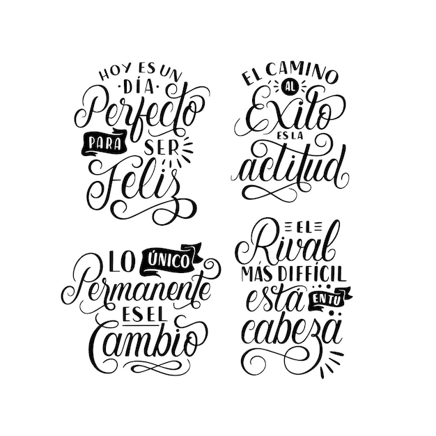 Vector letras de citas motivacionales en la colección de pegatinas españolas.