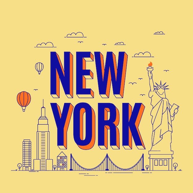 Vector letras de la ciudad de nueva york con las principales atracciones