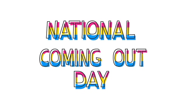 Letras de color del día nacional de salir del armario sobre un fondo blanco pansexual lgbt