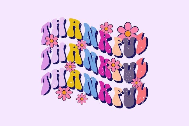 Letras coloridas agradecidas con diseño floral maravilloso