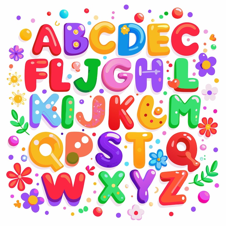 Vector letras coloridas del alfabeto con decoraciones florales