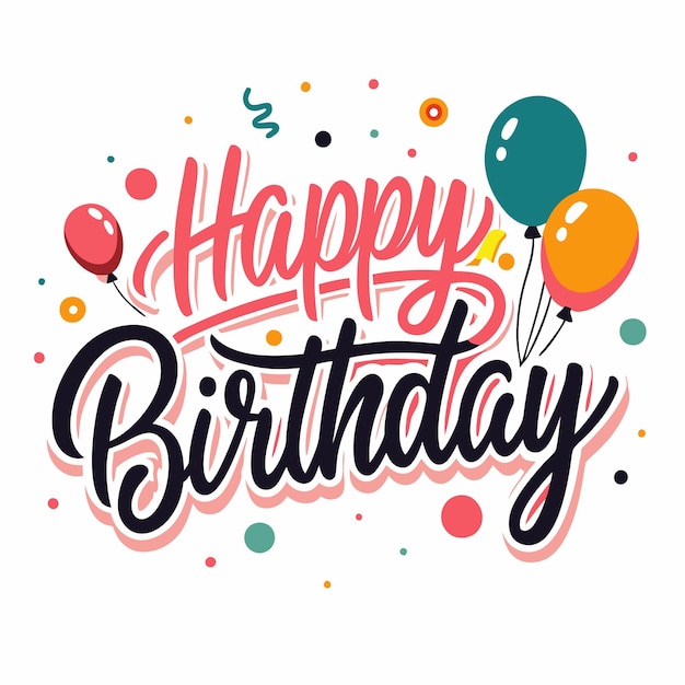 Letras coloridas de Feliz cumpleaños con globos y confeti