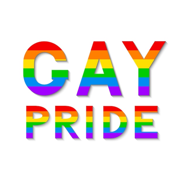 Letras coloridas del orgullo gay letras en colores de la bandera de la comunidad lgbt del arco iris sobre fondo negro concepto de derechos lgbtq símbolo de la homosexualidad día o mes del orgullo ilustración vectorial