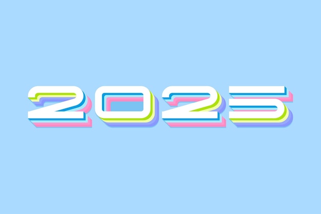 Letras coloridas que escriben 2025 contra un fondo azul vibrante que crean un ambiente animado y festivo