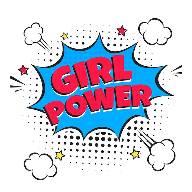 Letras cómicas GIRL POWER In The Speech Bubbles Estilo cómico Diseño plano Vector de arte pop dinámico