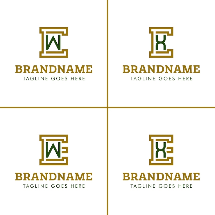 Vector las letras cw cx ew ex monograma logotipo conjunto para las iniciales cw wc cx xc ew we ex xe