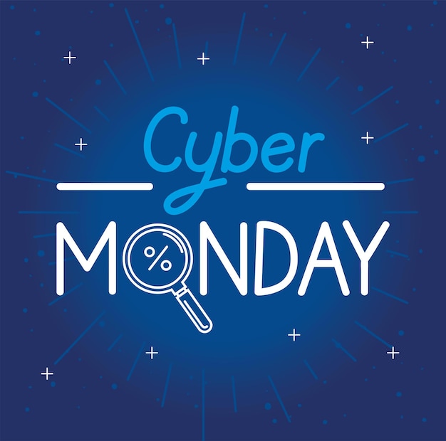 Vector letras de cyber monday con lupa