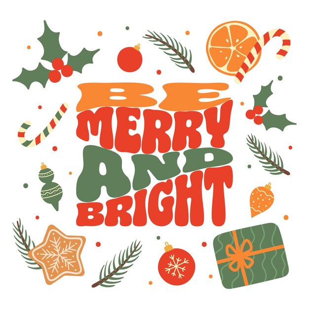 Letras decorativas vectoriales y elementos de diseño de vacaciones de invierno dibujados a mano en estilo doodle Feliz Navidad y Feliz Año Nuevo