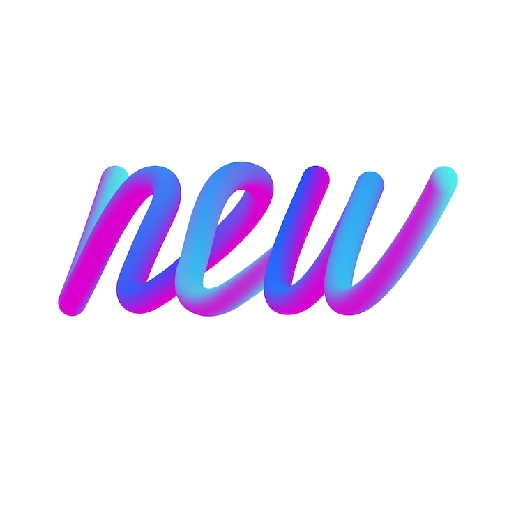 Letras de degradado colorido aisladas sobre fondo blanco Palabra nuevo diseño caligráfico Forma de degradado brillante