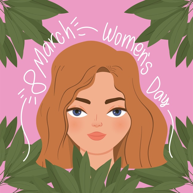 Vector letras del día de la mujer de marzo con ilustración de mujer linda