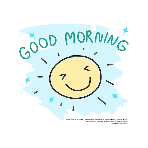 Letras dibujadas a mano buenos días con sol sonriente