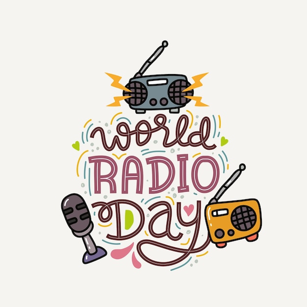 Letras dibujadas a mano del día mundial de la radio
