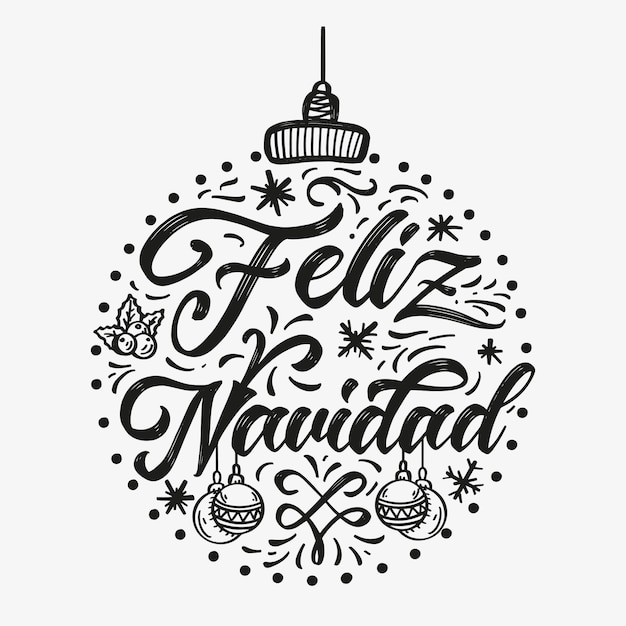 Letras dibujadas a mano "Feliz Navidad". Tipografía de saludo de vacaciones de invierno.