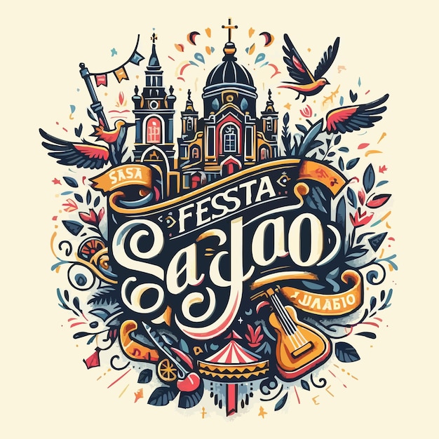 Vector letras dibujadas a mano de la fiesta de são joão