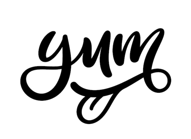 Letras dibujadas a mano de Yum Texto caligráfico aislado sobre fondo blanco Caligrafía de escritura Yum