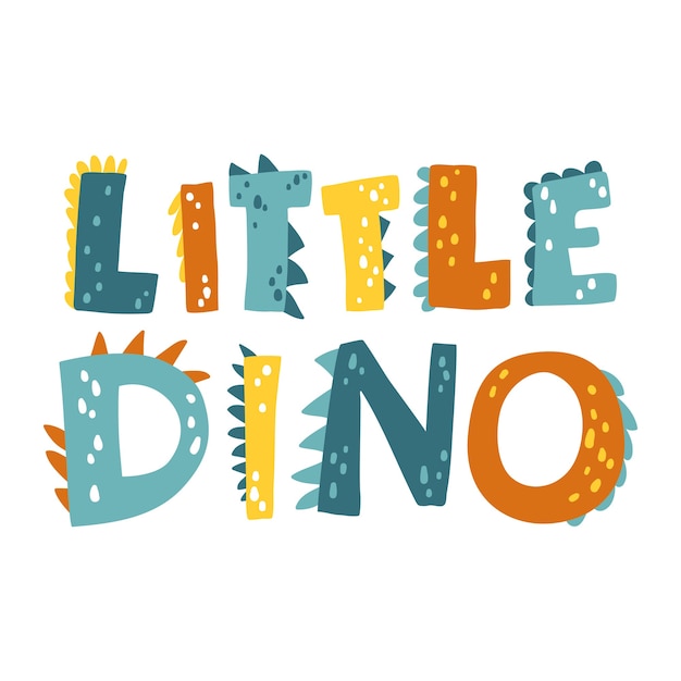 Letras de dinosaurios. pequeño dino. dibujos animados de estilo escandinavo. diseño infantil para invitación de cumpleaños, baby shower, póster, ropa, arte de pared de guardería y tarjeta.