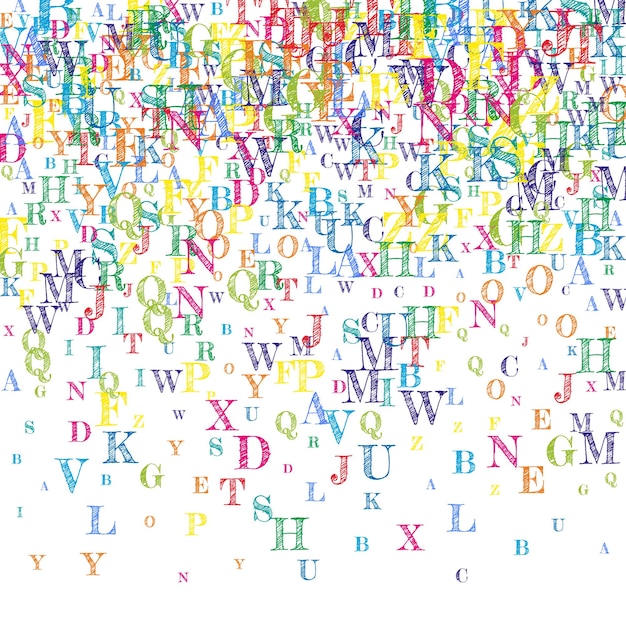 Letras dispersas del alfabeto latino colorido