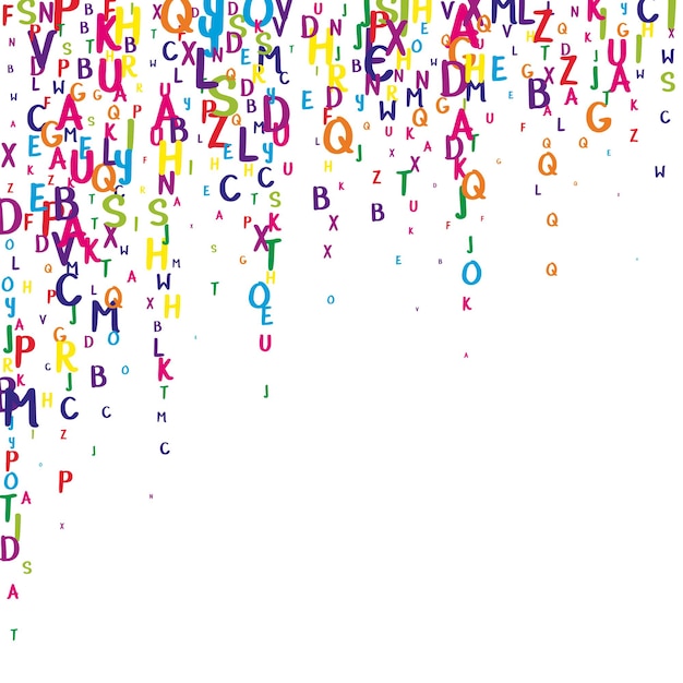 Letras dispersas del alfabeto latino colorido