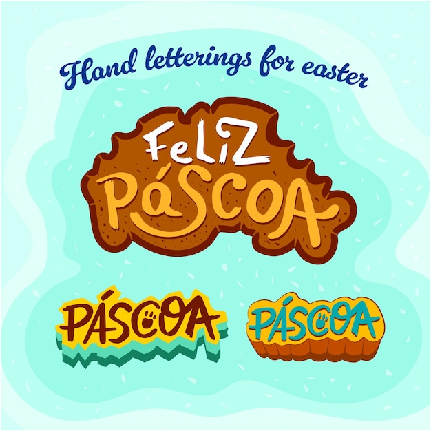 Vector letras divertidas escritas a mano pascua y feliz pascua en portugués