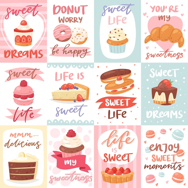 Vector letras de dulces con postre de confitería.