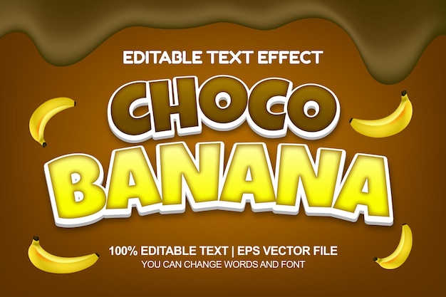 Letras efecto de estilo de texto editable de plátano con chocolate derretido