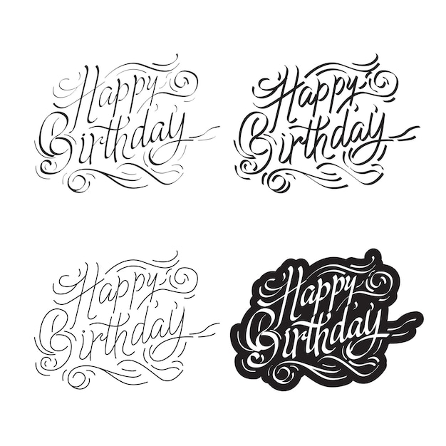 Vector letras escritas a mano con pincel de feliz cumpleaños diseño tipográfico