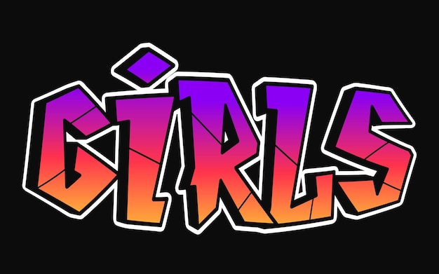 Vector letras de estilo de graffiti psicodélico trippy de palabras de chicas