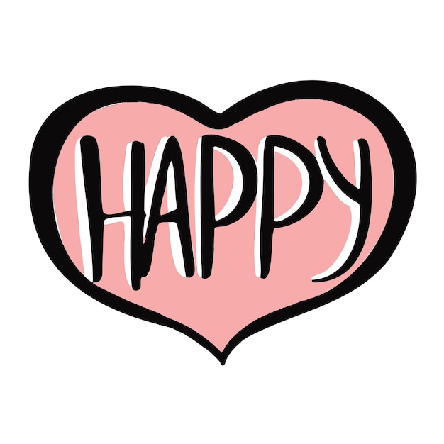 Letras de felicidad en la ilustración de vector de corazón