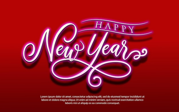 Letras de feliz año nuevo en diseño de plantilla de efecto neón