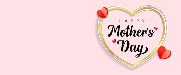 Vector letras de feliz día de la madre en marco de corazón dorado vector diseño de cartel del día de la madre