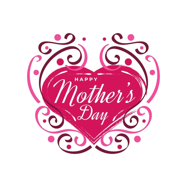 Vector letras de feliz día de las madres con linda ilustración de corazón rojo