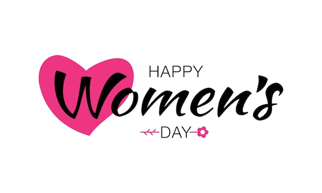 Letras de feliz día de la mujer con flor de corazón rosa Ilustración vectorial de una tarjeta del día de la mujer