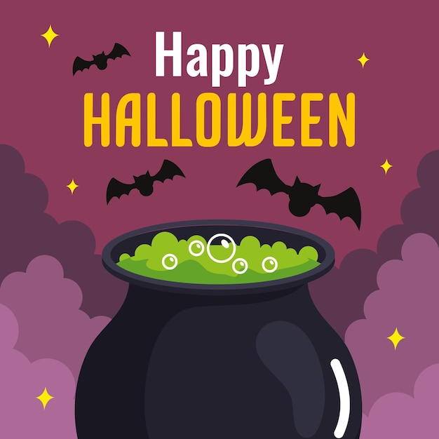 Letras de feliz halloween con caldero