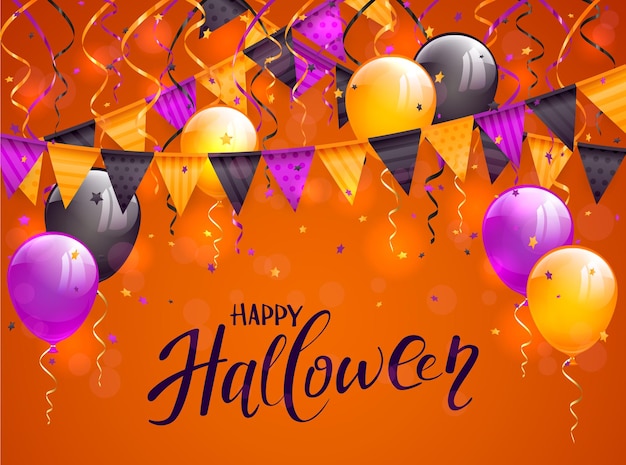 Letras Feliz Halloween con globos y banderines