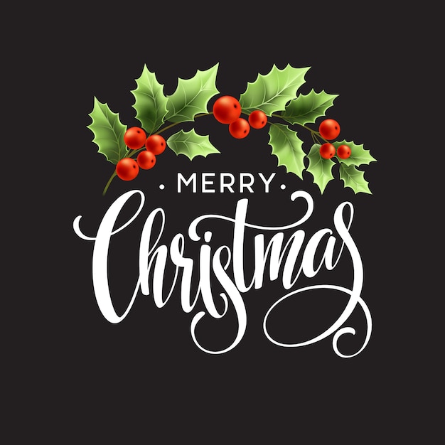 Letras de feliz Navidad con baya de acebo