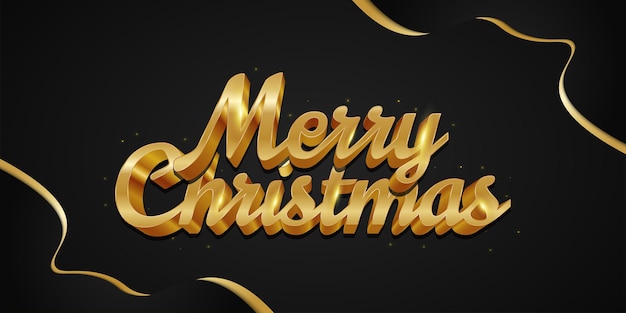 Letras de feliz Navidad de lujo en efecto dorado 3D y fondo negro y dorado. Diseño de feliz Navidad para pancarta, póster o tarjeta de felicitación