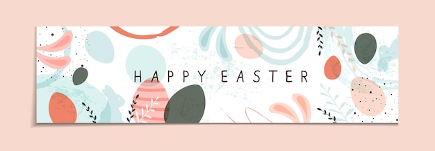 Letras feliz pascua sobre fondo abstracto grunge banner de pascua con orejas de conejo huevos de vacaciones