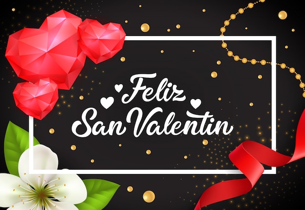 Vector letras de feliz san valentin con corazones