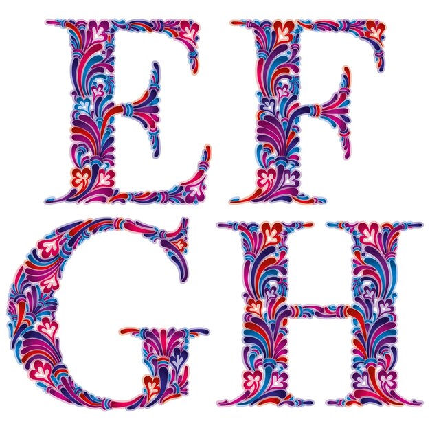 Vector las letras florales e f g h