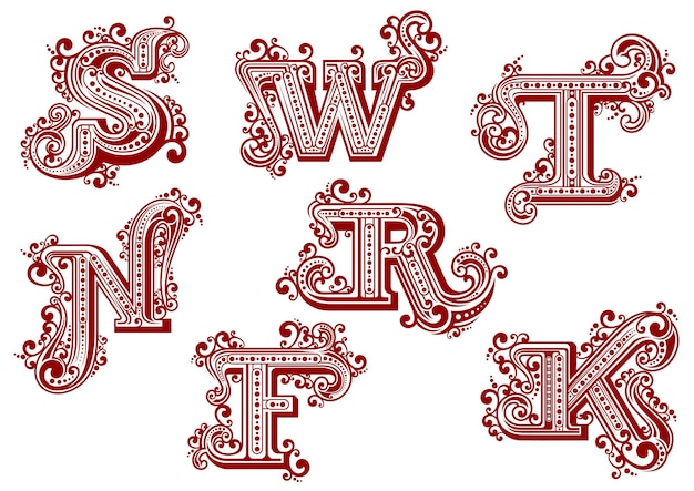 Vector letras florales rojas mayúsculas vintage