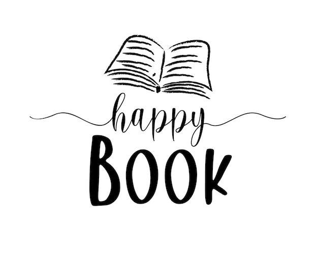 Letras de frase de libro feliz con fondo blanco