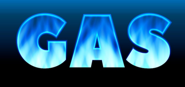 Letras GAS con llama de gas Bandera sobre fondo azul oscuro