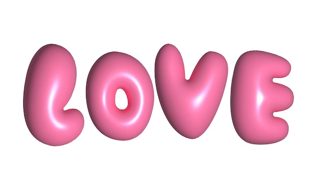 Letras de globo de amor con burbujas rosadas 3D brillantes