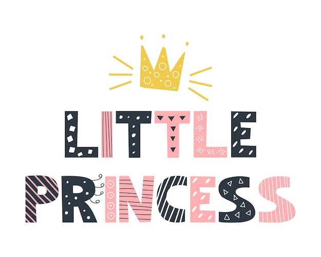 Letras grises y rosas Little Princess en estilo garabato sobre fondo blanco Ilustración vectorial