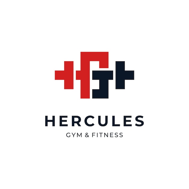 Vector letras h y g con barra para fitness y logo de gimnasio.