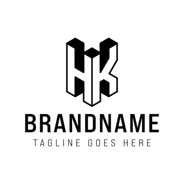 Las letras HK 3D Monogram Logo representa la profesionalidad y la innovación para las iniciales HK o KH