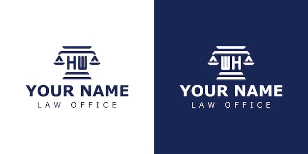Vector letras hw y wh logotipo legal adecuado para abogado legal o justicia con las iniciales hw o wh